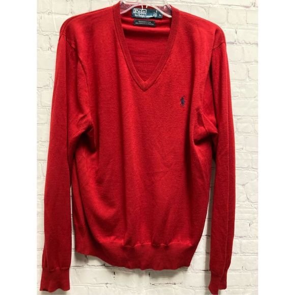 Polo Ralph Lauren Other - Ralph Lauren Polo Mens Sweater Red V Neck Pullover Long Sleeve Merino Wool L